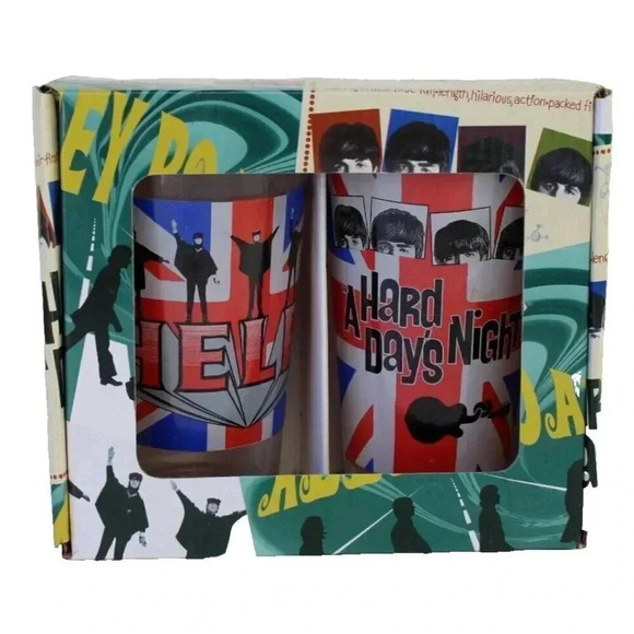 New Set 2 Beatles Glasses 16 oz Tumblers Glasses Cups HELP & A HARD DAYS NIGHT - Picture 1 of 3
